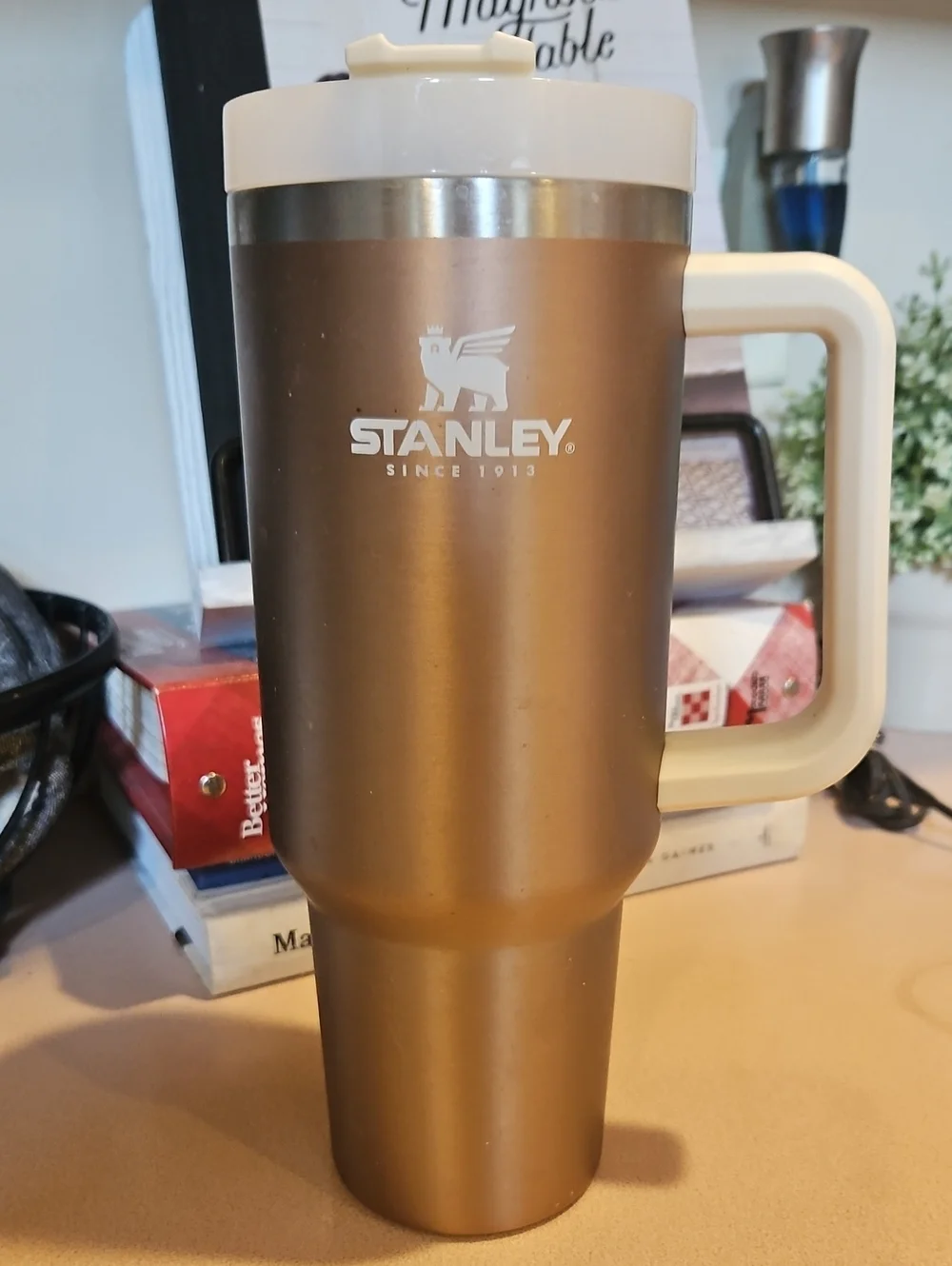 Stanley Metallic Gold Travel Tumbler with Cream Handle